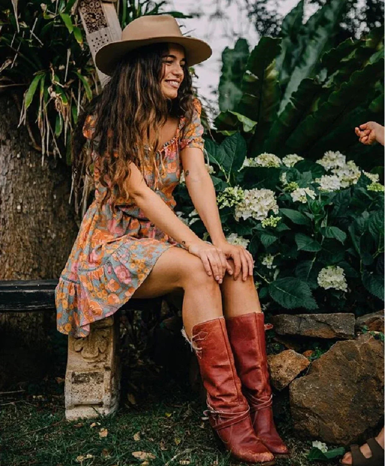 Orange Puff-Sleeve Mini Boho Dress