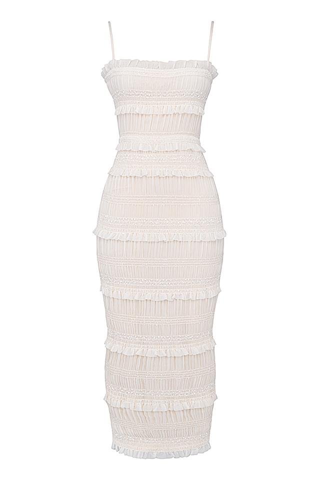 Leila Minimalist Pleated Maxi Dress with Trim Elevated Occasion Wear