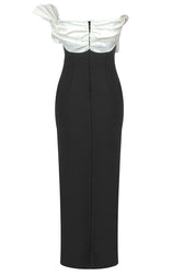 Oriental Pleated Fan Contrast Strapless Side Split Cocktail Party Midi Dress - Black 3