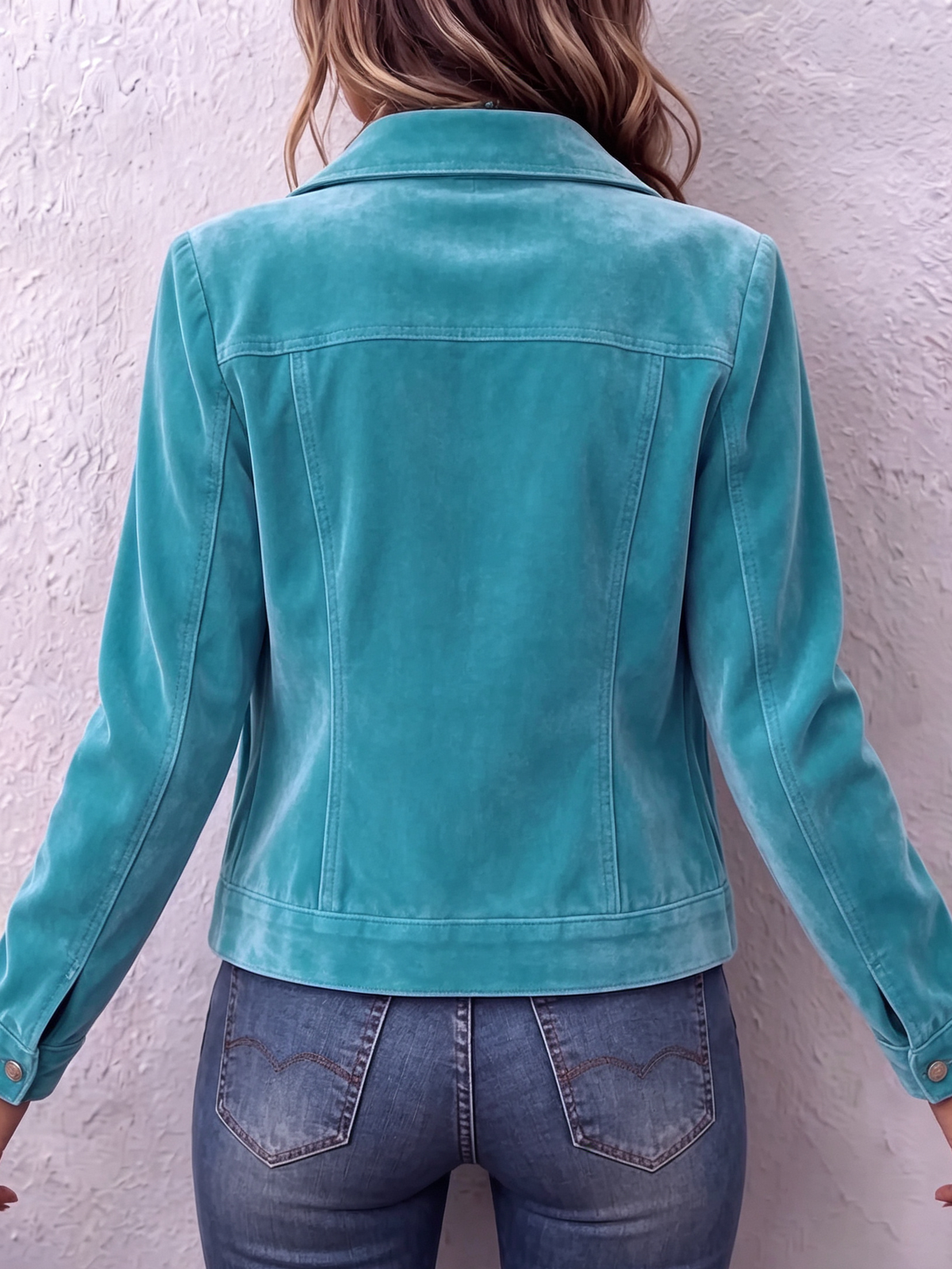 Collared Button Front Chest Pocket Velvet Trucker Jacket