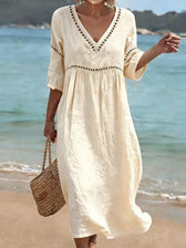 Lace Trim V-Neck Midi Dress Summer