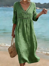 Lace Trim V-Neck Midi Dress Summer 3