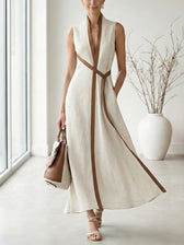 Deep V-Neck Sleeveless Contrast Trim Maxi Dress 5
