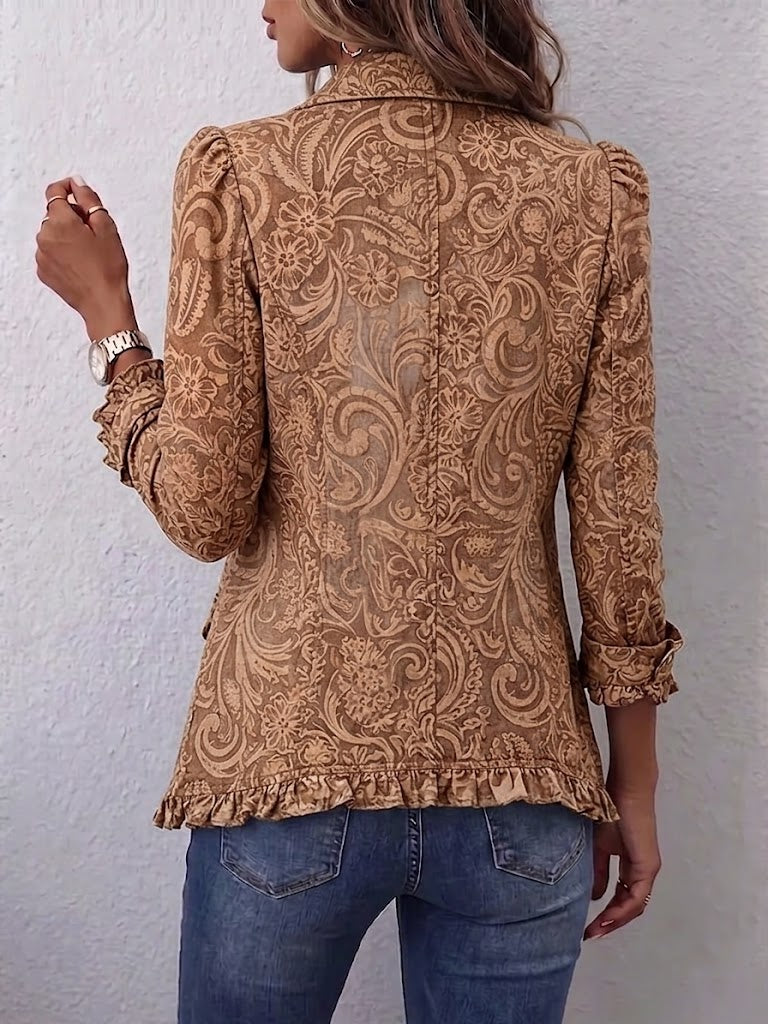 Paisley Print Ruffle Trim Button Front Jacket