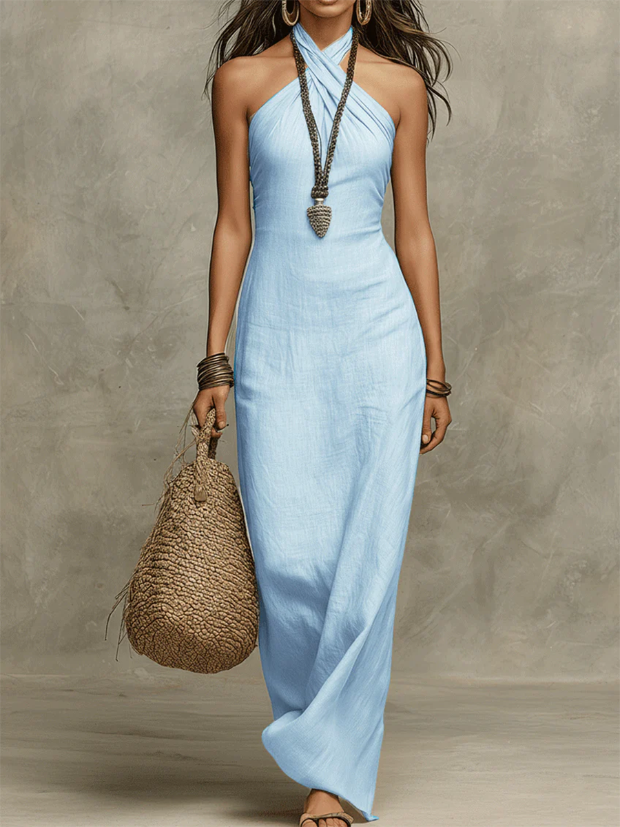 Twist Halter Neck Sleeveless Maxi Dress