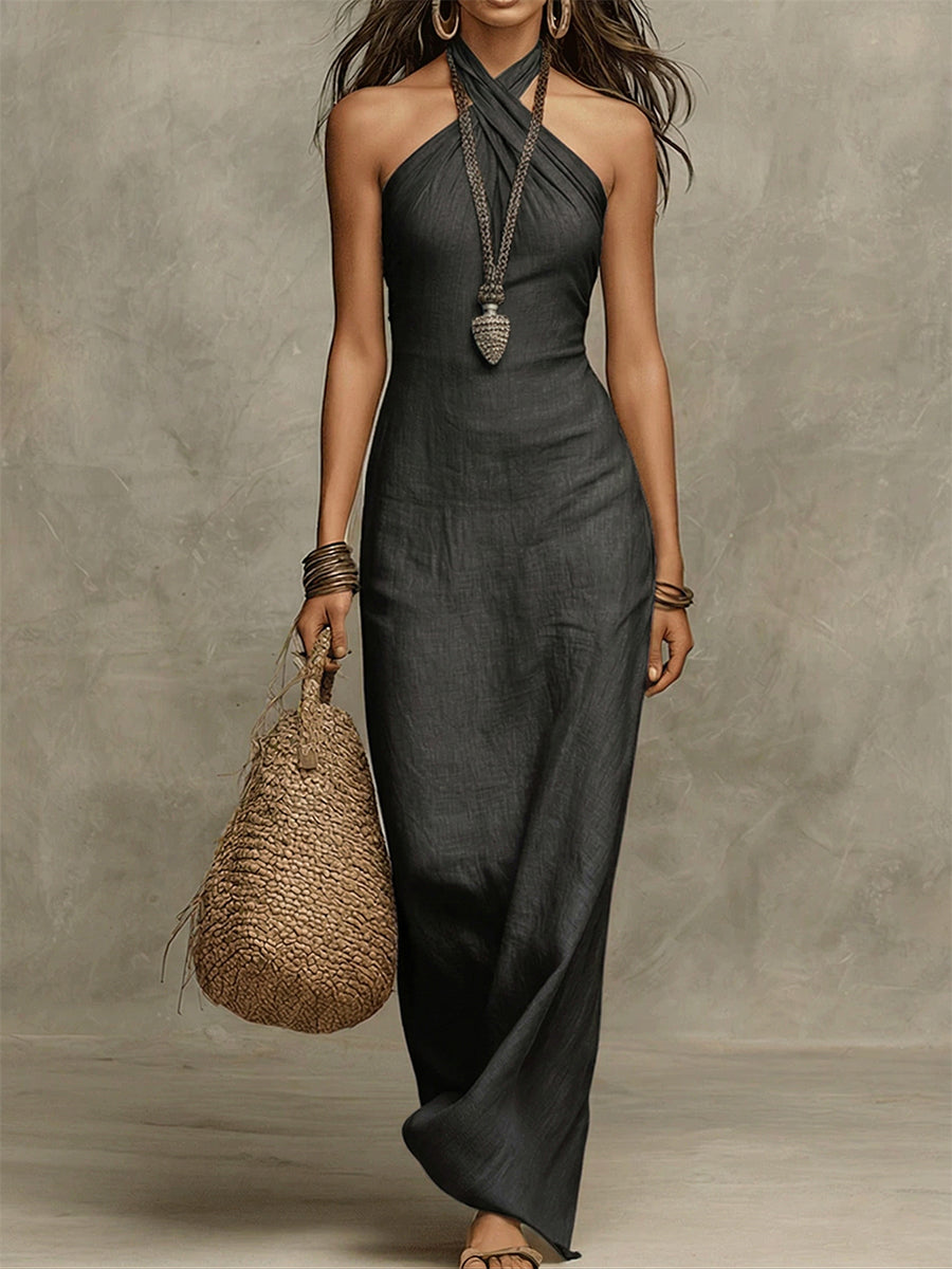 Twist Halter Neck Sleeveless Maxi Dress