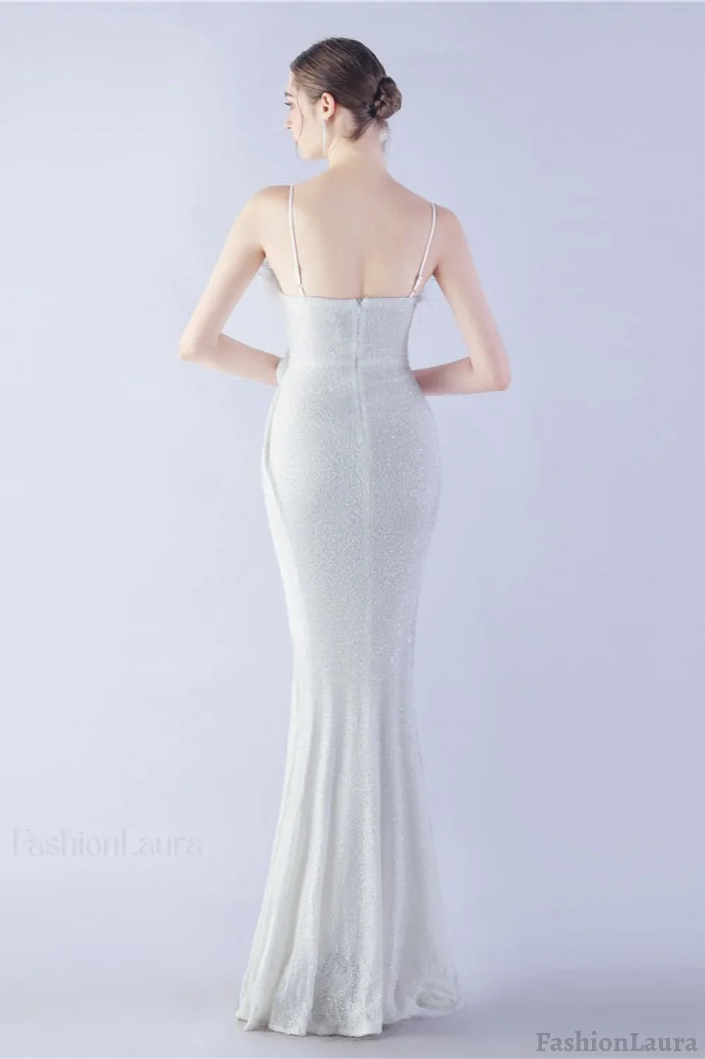 Ostrich Feather Embellished Maxi Dress