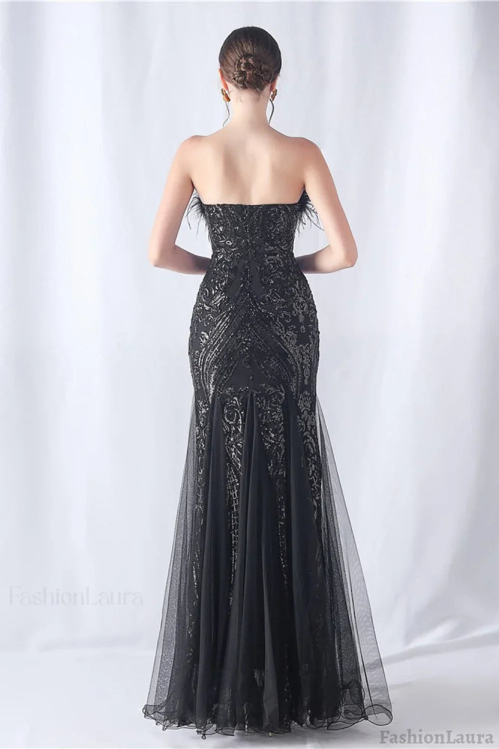 Ostrich Feather Sequin Evening Party Dress