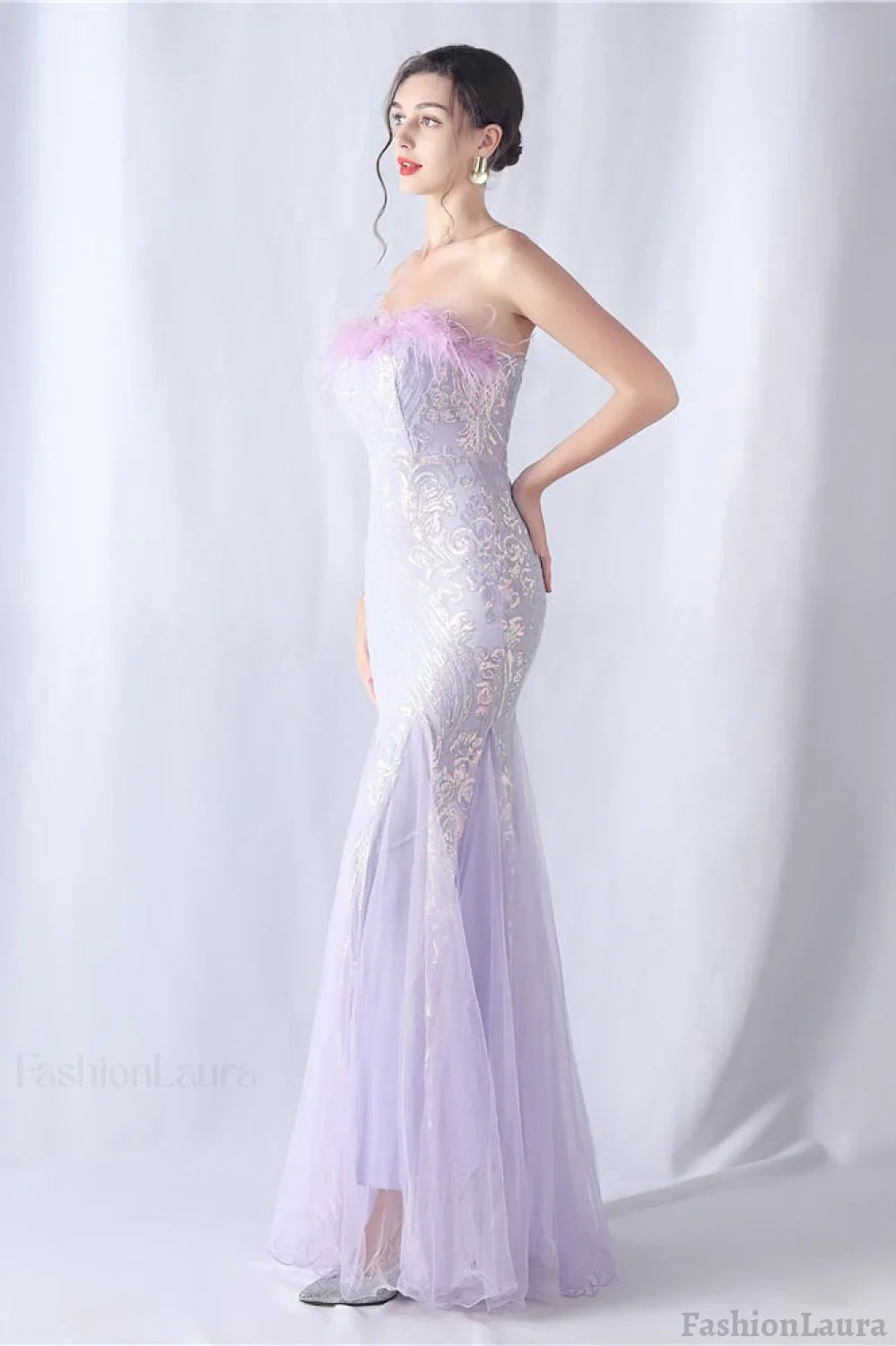 Ostrich Feather Sequin Evening Party Dress