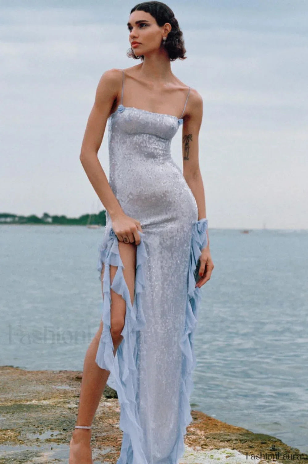 Othniel Sequin Stylish Embellished Ruffle Dress