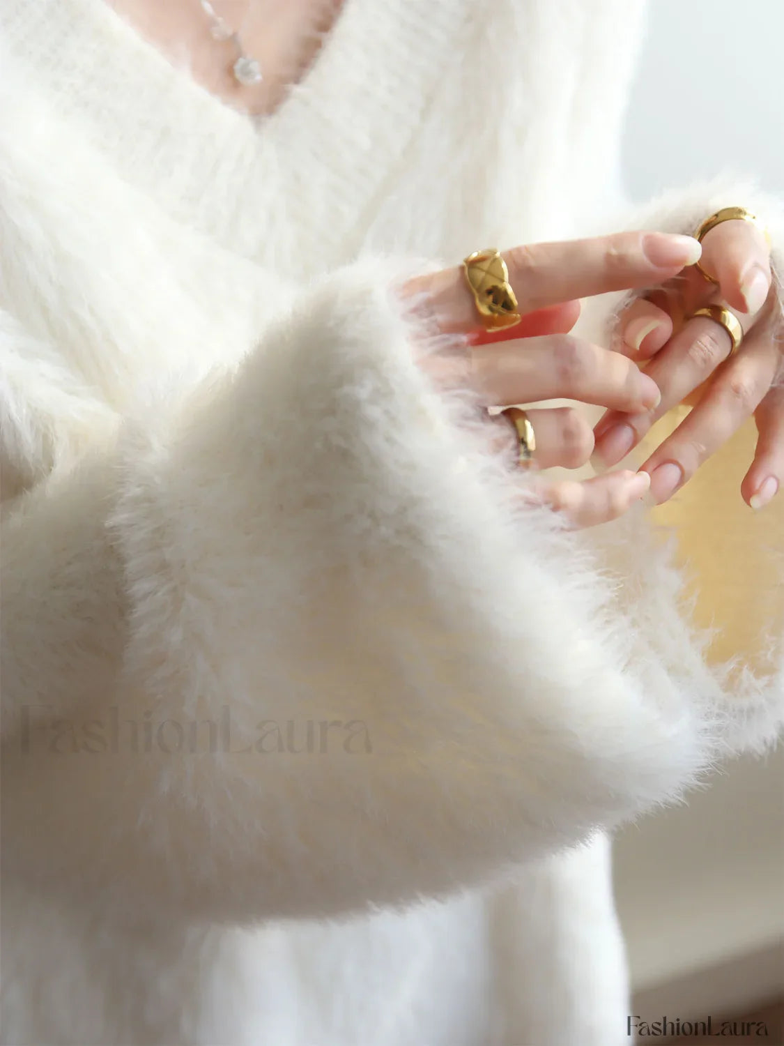 Oversized Fuzzy Graceful V-neck Sweater