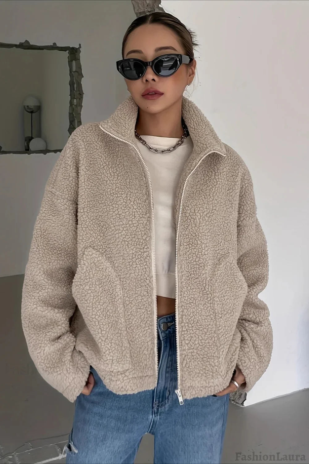 Oversized High Collar Fleece Jacket