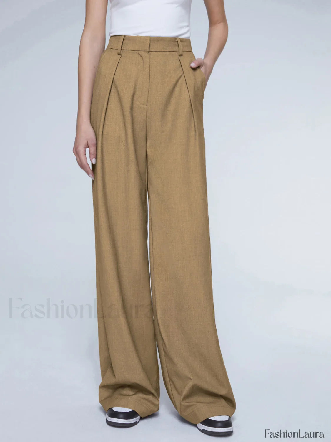 Oversized High Waisted Trendy Pleat Front Trousers