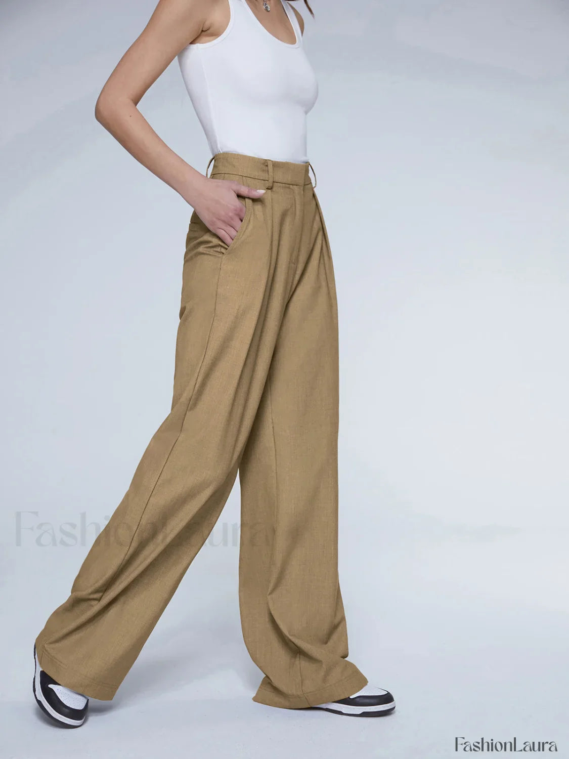 Oversized High Waisted Trendy Pleat Front Trousers