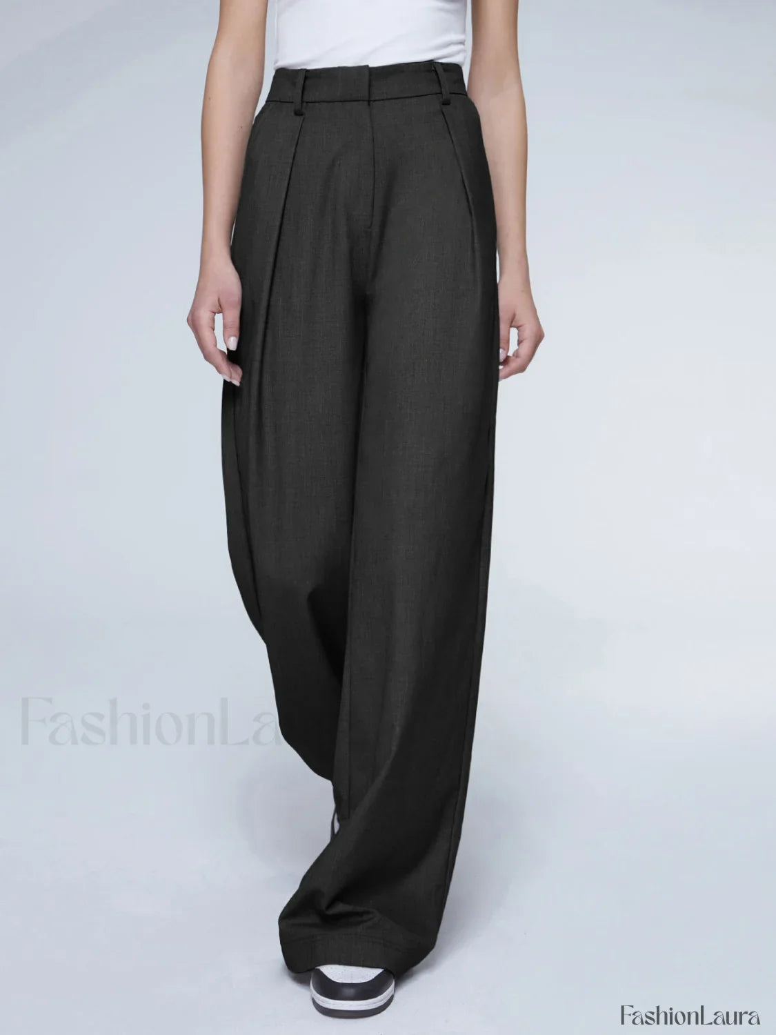 Oversized High Waisted Trendy Pleat Front Trousers