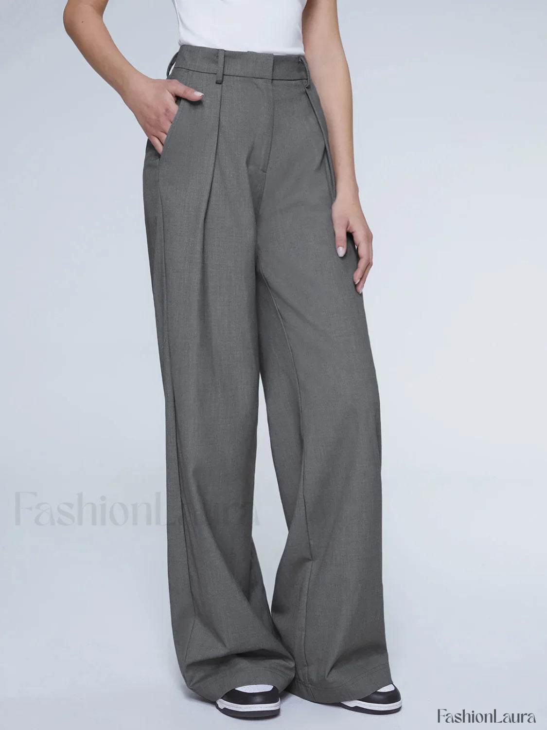 Oversized High Waisted Trendy Pleat Front Trousers