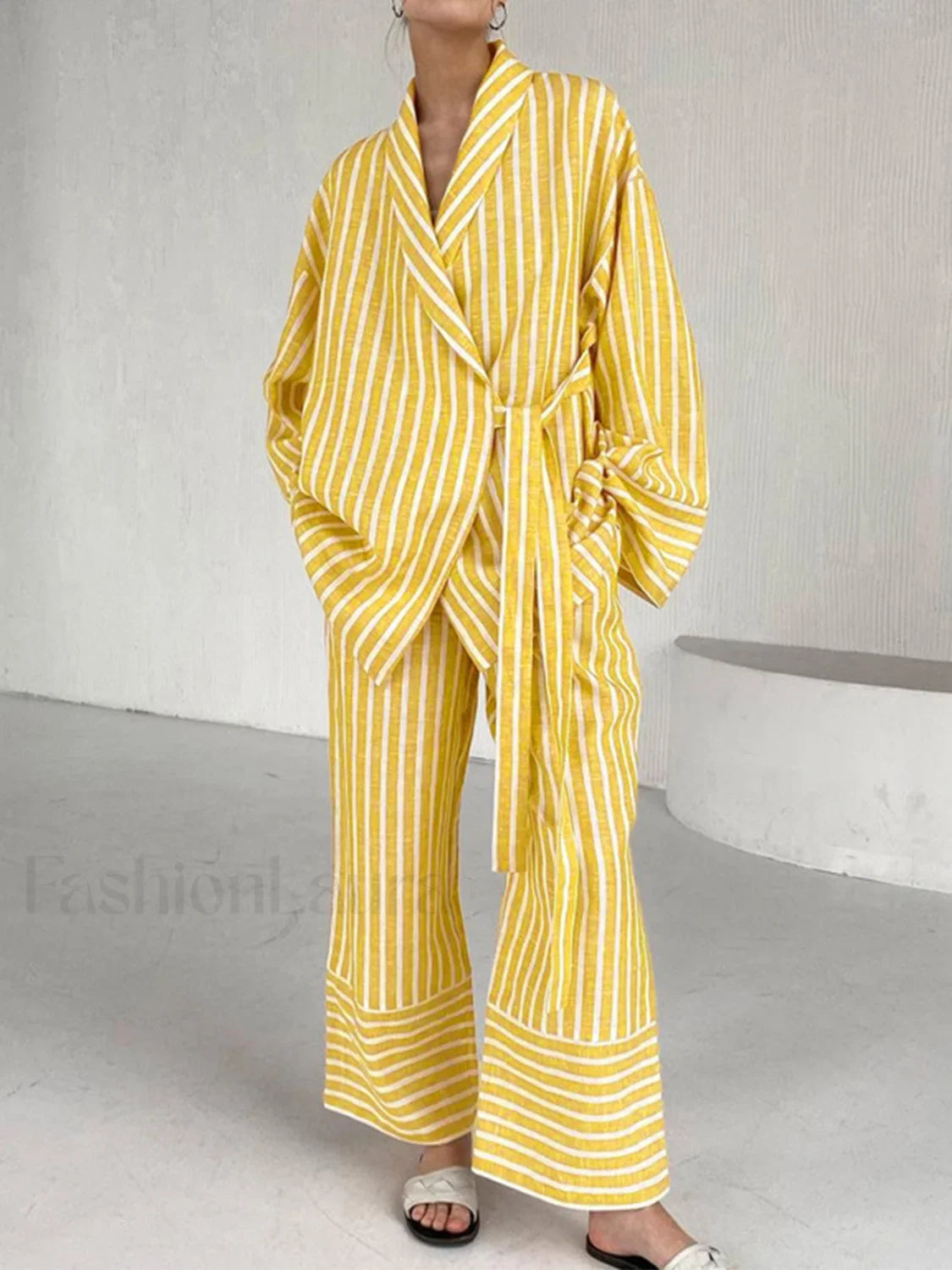 Oversized Knotted Graceful Striped Pants Set Yellow / XS Pant Sets