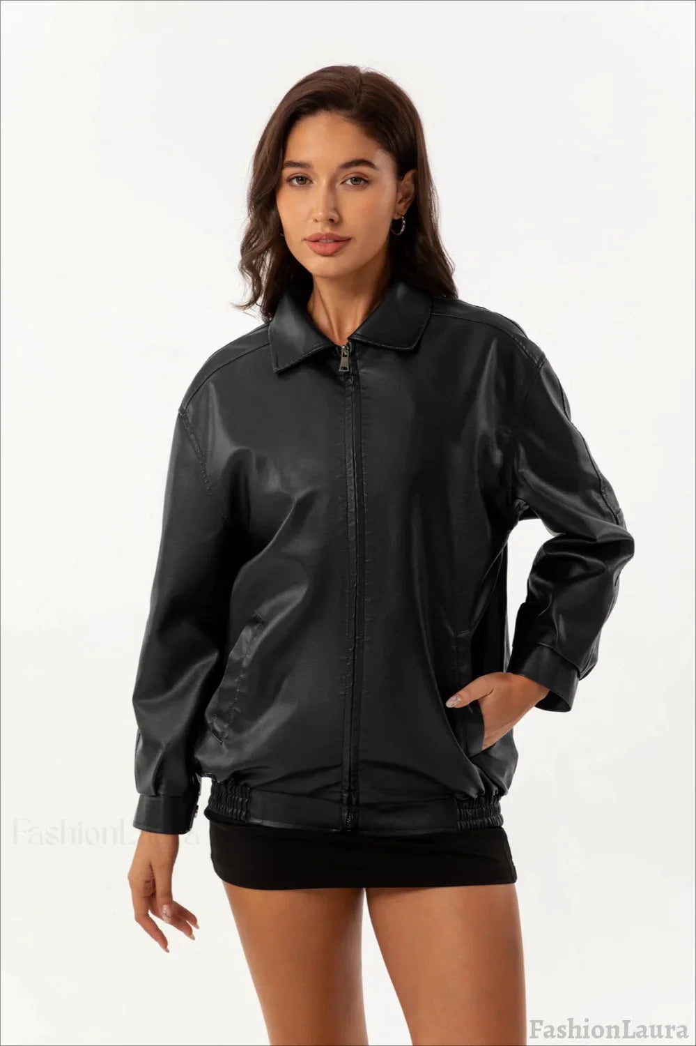 Oversized Lapel Leather Jacket