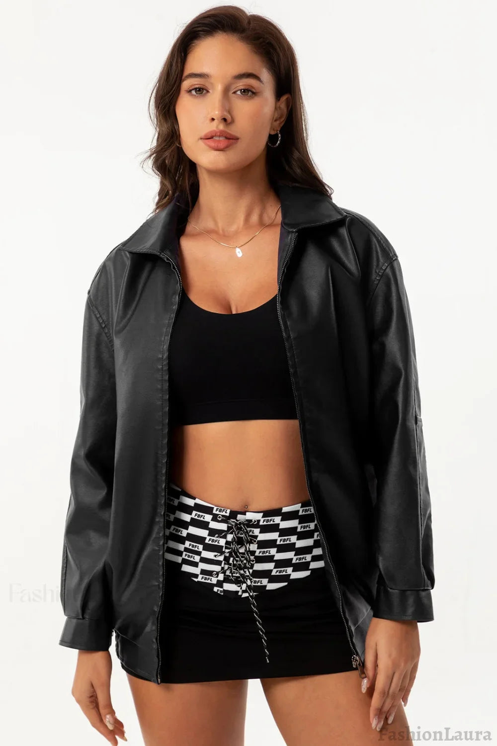 Oversized Lapel Leather Jacket S / Black
