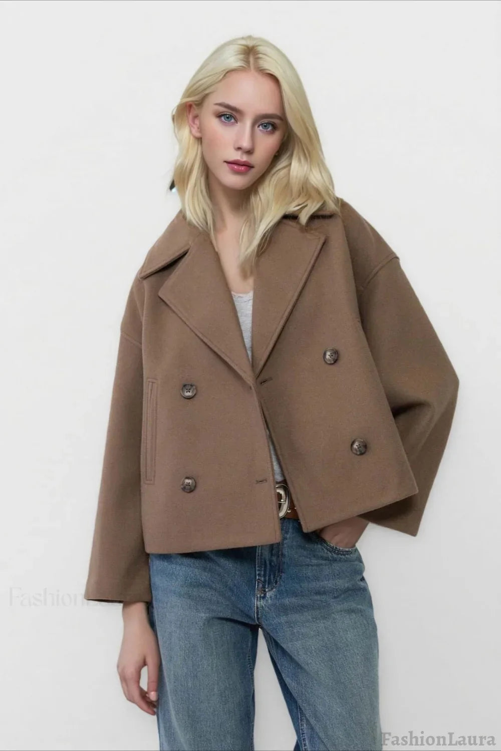 Oversized Lapel Wool Blend Jacket XS / Brown
