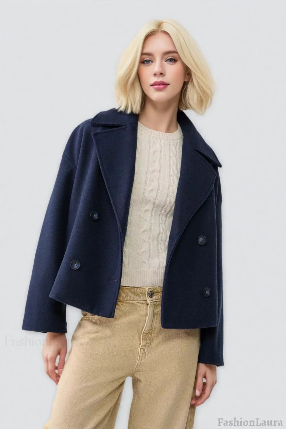 Oversized Lapel Wool Blend Jacket XS / Navy blue