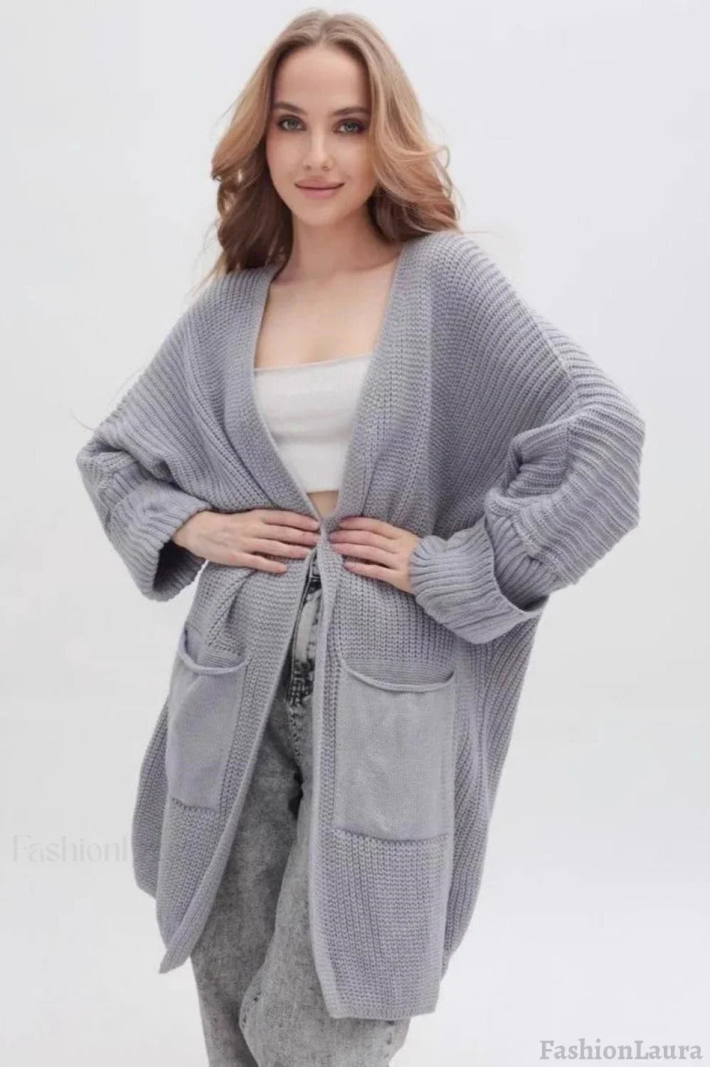 Oversized Long Knit Cardigan S / Grey