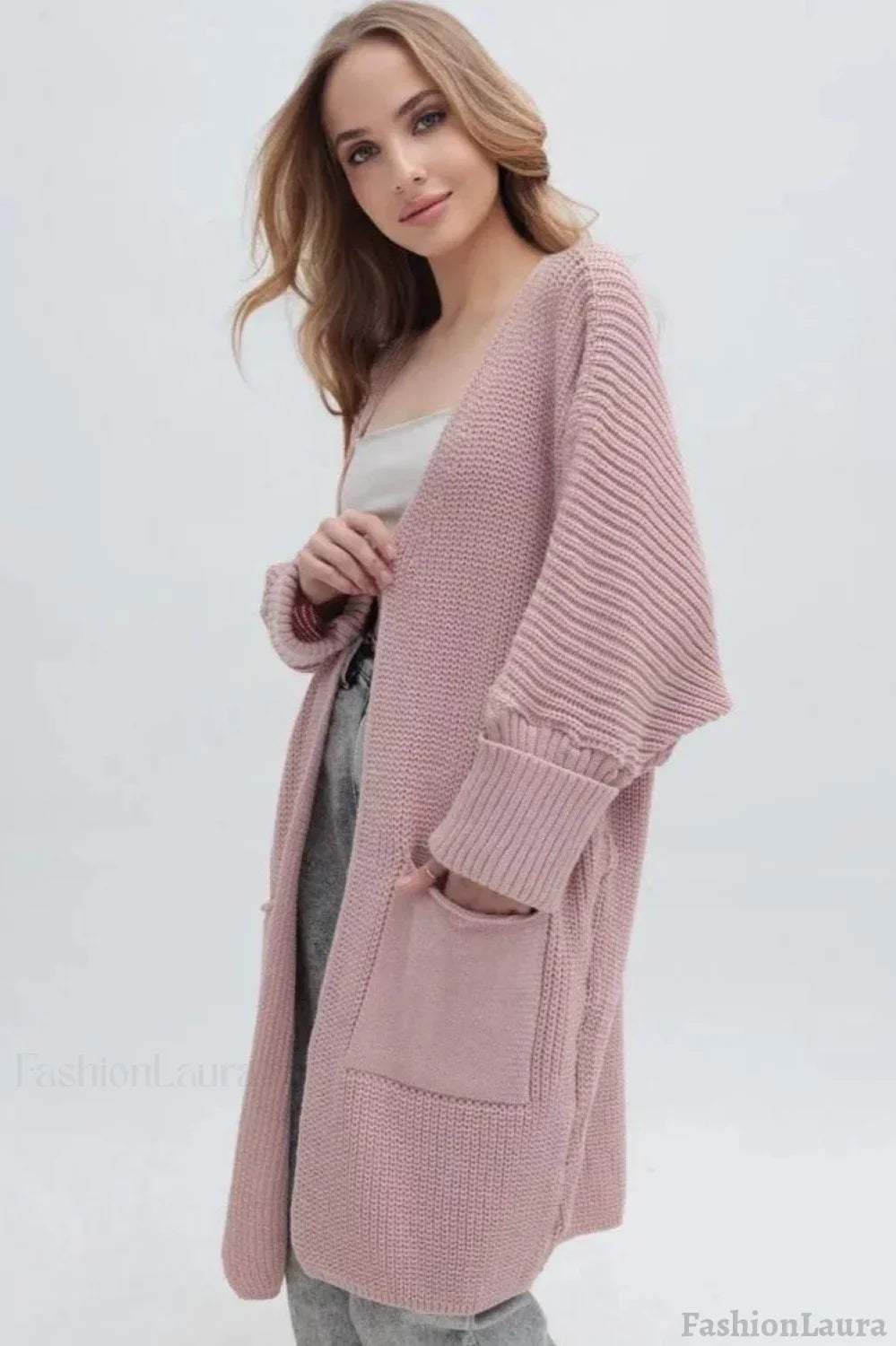Oversized Long Knit Cardigan S / Pink