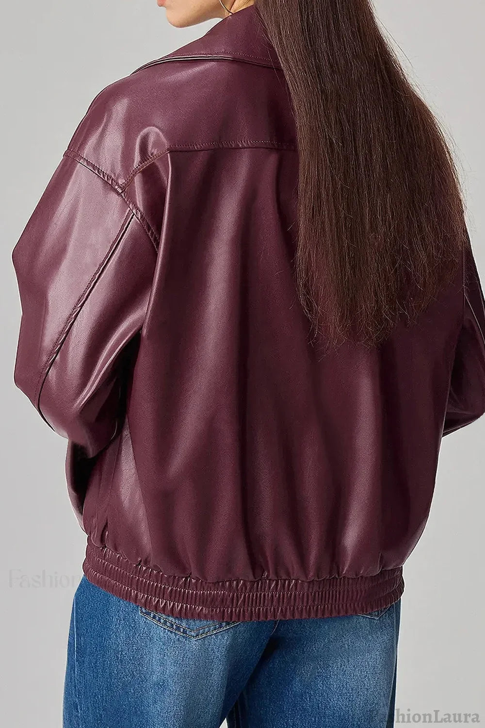 Oversized Long Sleeve Leather Jacket