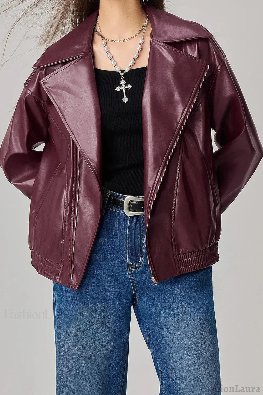 Oversized Long Sleeve Leather Jacket S / Red