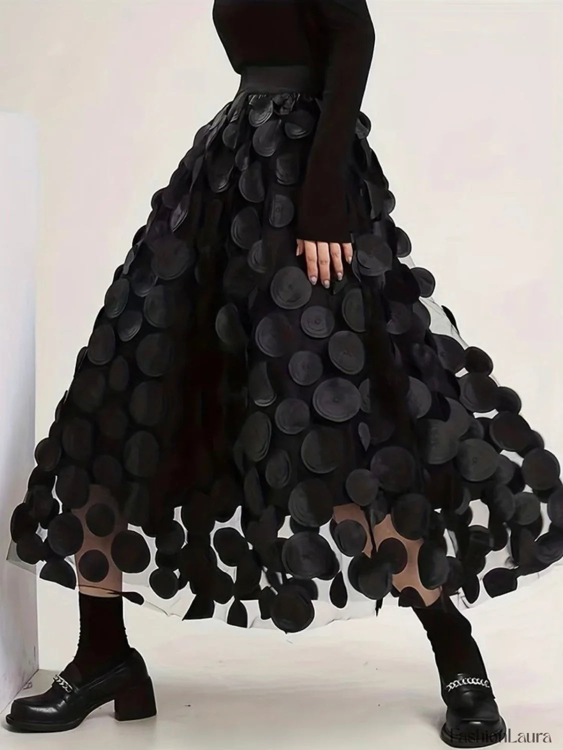 Oversized Mesh Polka Trendy Dot Midi Skirt