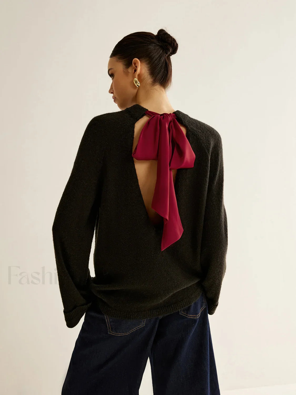 Oversized Open Back Tie Sweater Black / XS Sweaters