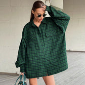 Bishop Sleeve Pointed Trendy Collar Shirt - Brown S / Emerald Green Blouses