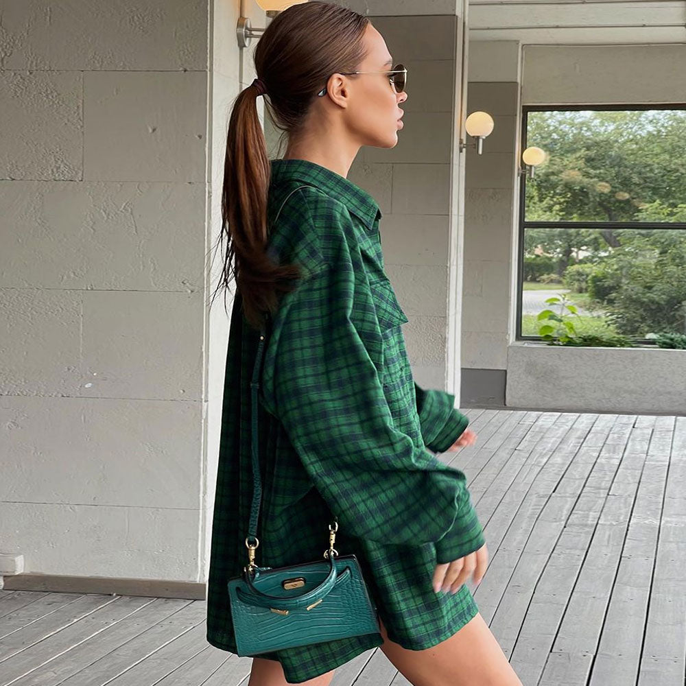 Plaid Oversized Long Sleeve Flap Pocket Button Front Shirt 3
