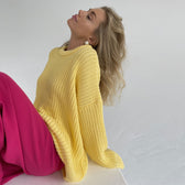 Candy Color Crewneck Trendy Pullover Sweater - Rose L / Yellow Sweaters