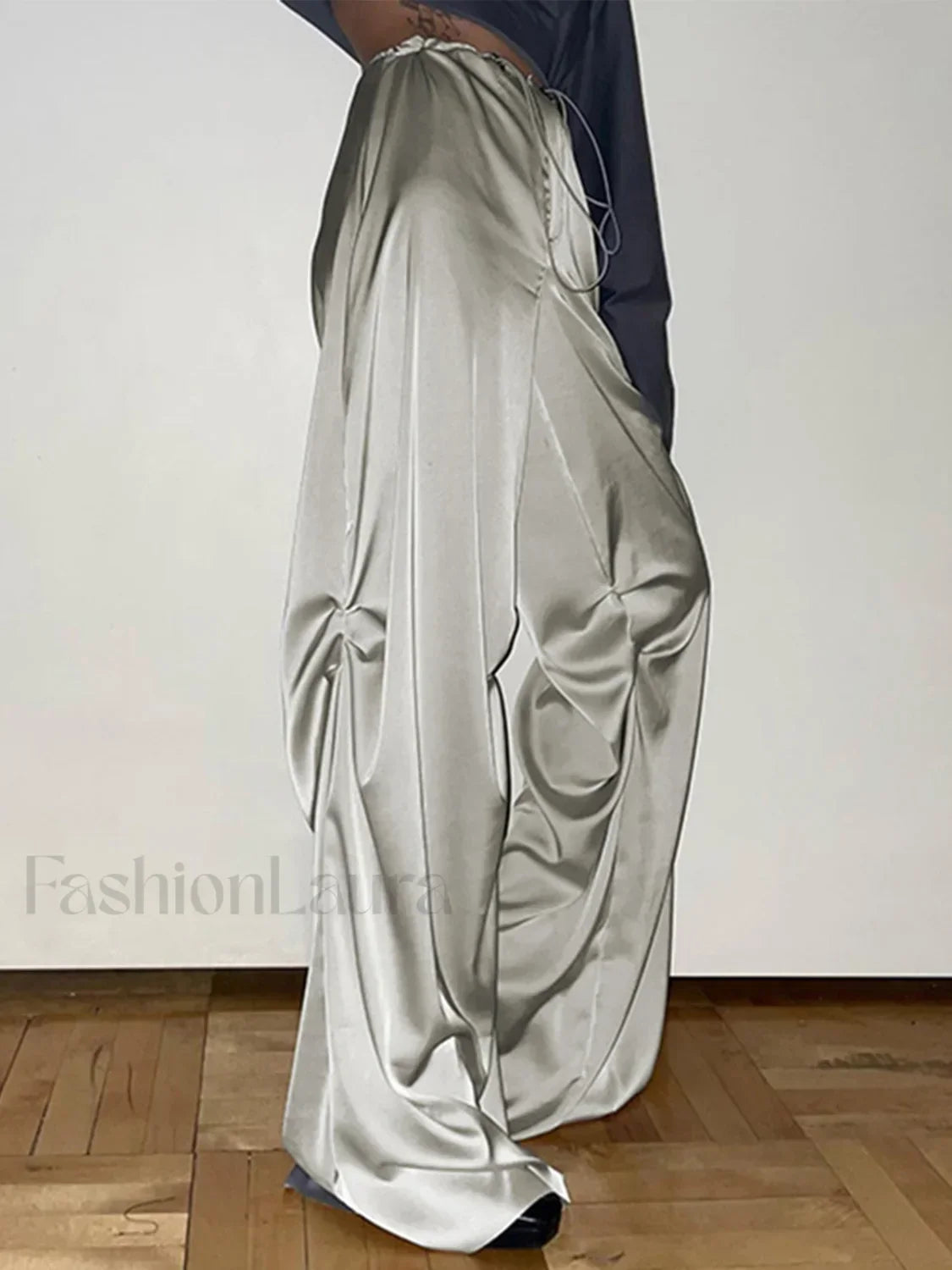Oversized Satin Graceful Wide Leg Pants Grey / XS Pants