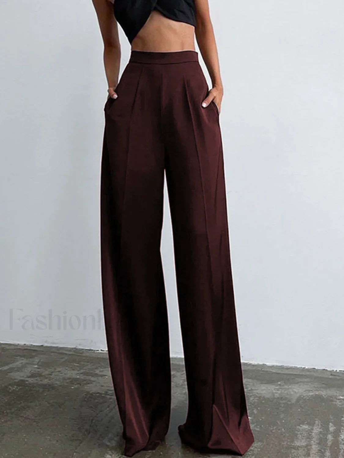 Oversized Satin Wide Trendy Leg Dress Pants Burgundy / XS Pants