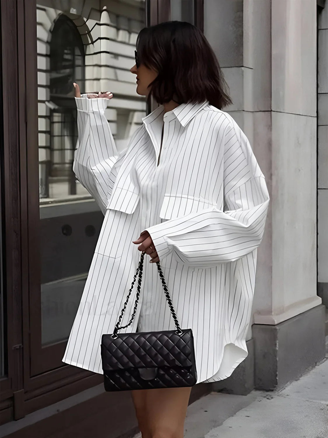 Oversized Striped Large Pockets Shirt White / XS Shirts