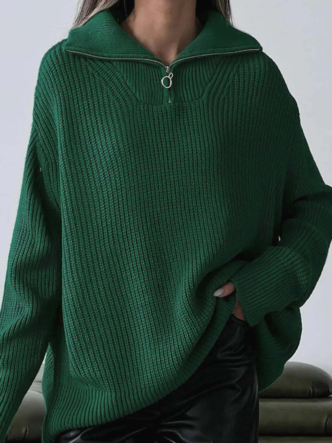 Oversized Utility Graceful Zippered Sweater