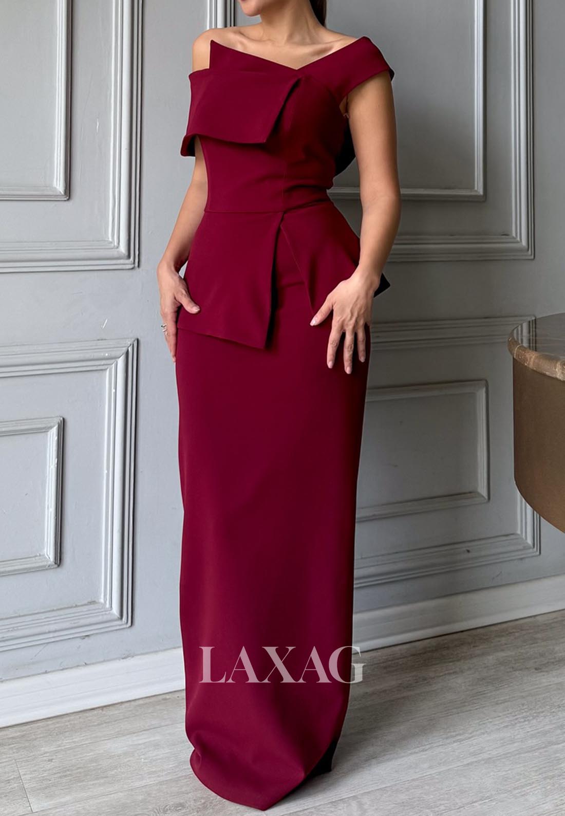 Asymmetrical-Neck Floor-Length Mermaid Evening Dress Sleeveless Pleated Satin Formal Gowns