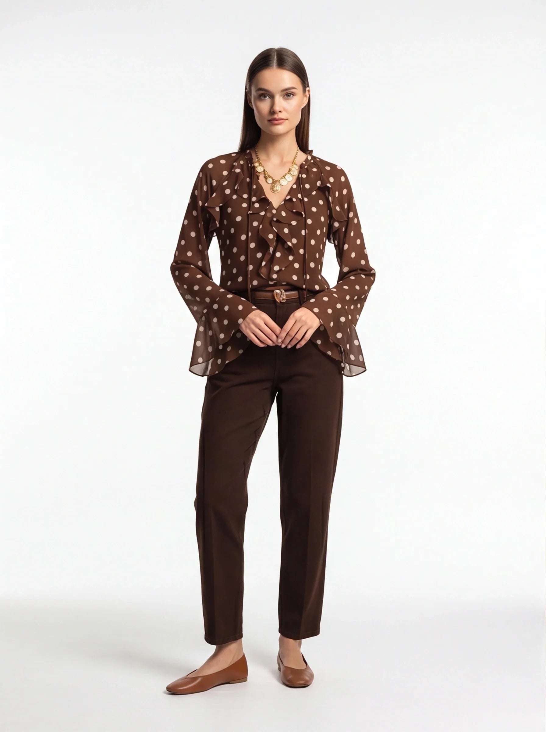 Elegant Vintage Polka Dot Blouse with Soft Fabric and Button Detail