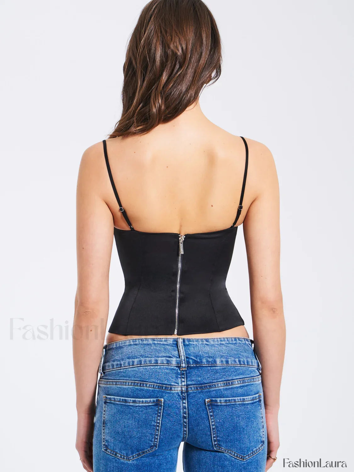 Padma Black Satin Charming Lace Bustier Corset Top