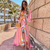 Deep V-Neck Batwing Sleeve High Split Maxi Dress