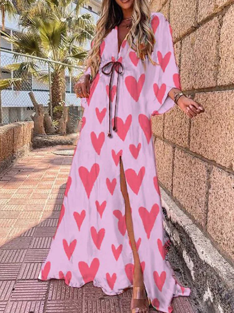 Deep V-Neck Batwing Sleeve High Split Maxi Dress 5