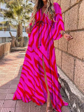 Deep V-Neck Batwing Sleeve High Split Maxi Dress 3
