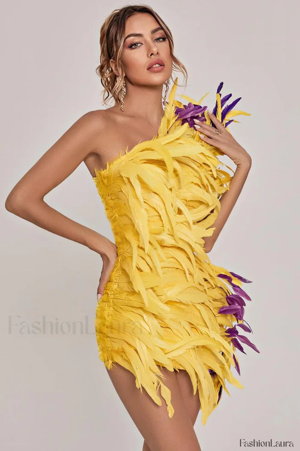 Paislee Asymmetric Stylish Feather Mini Dress