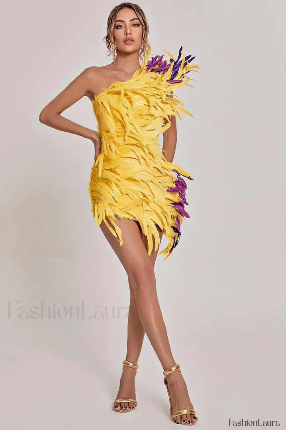 Paislee Asymmetric Stylish Feather Mini Dress