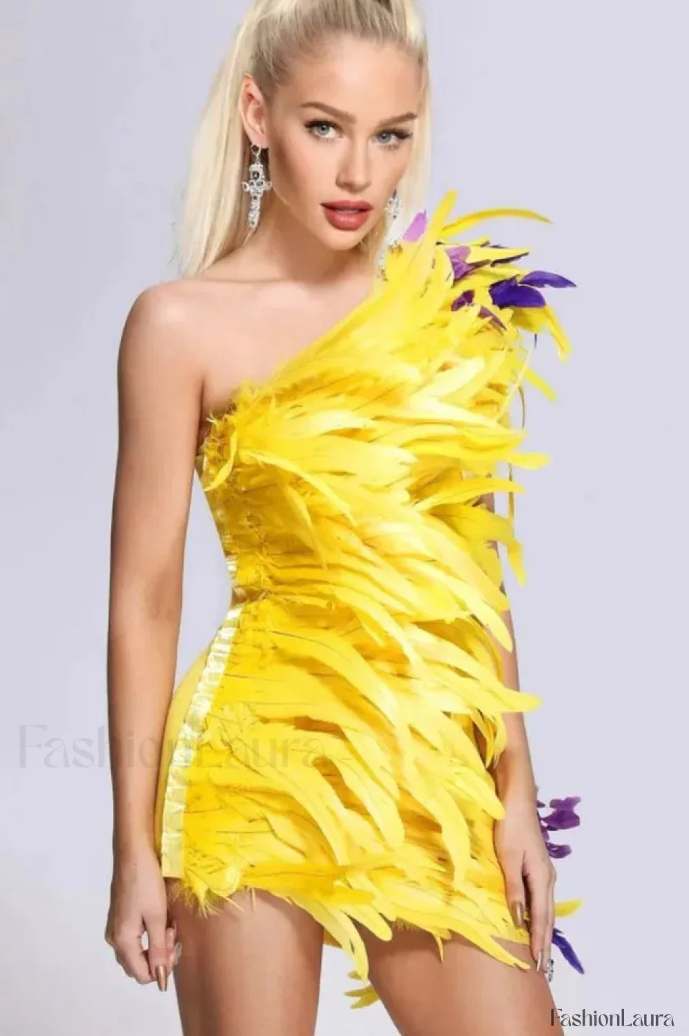 Paislee Asymmetric Stylish Feather Mini Dress