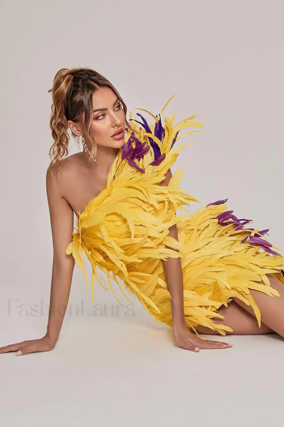 Paislee Asymmetric Stylish Feather Mini Dress