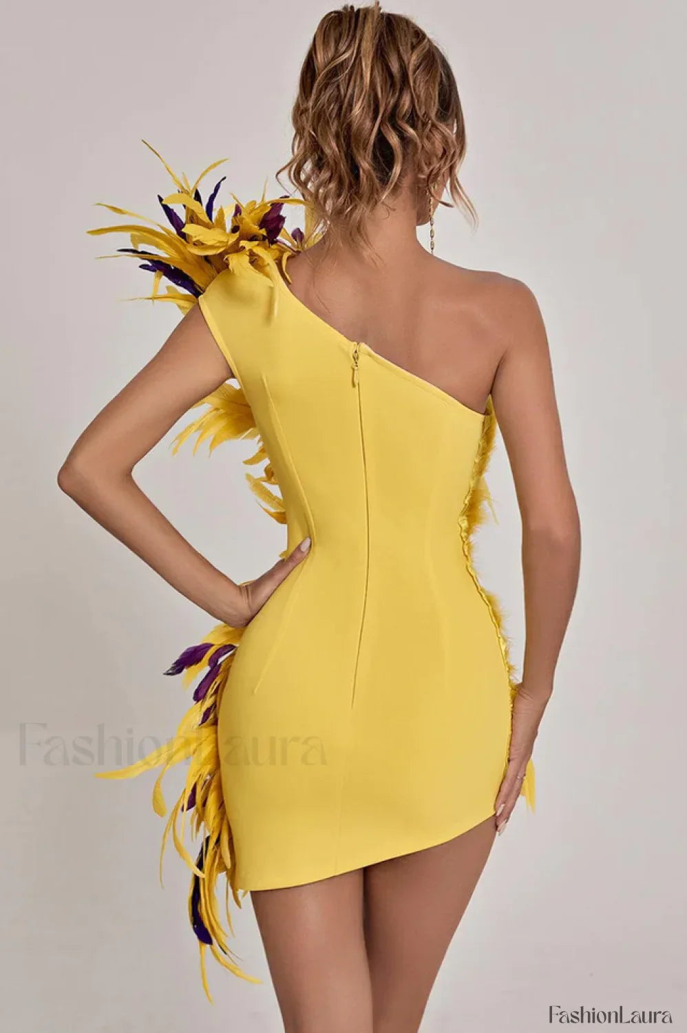 Paislee Asymmetric Stylish Feather Mini Dress