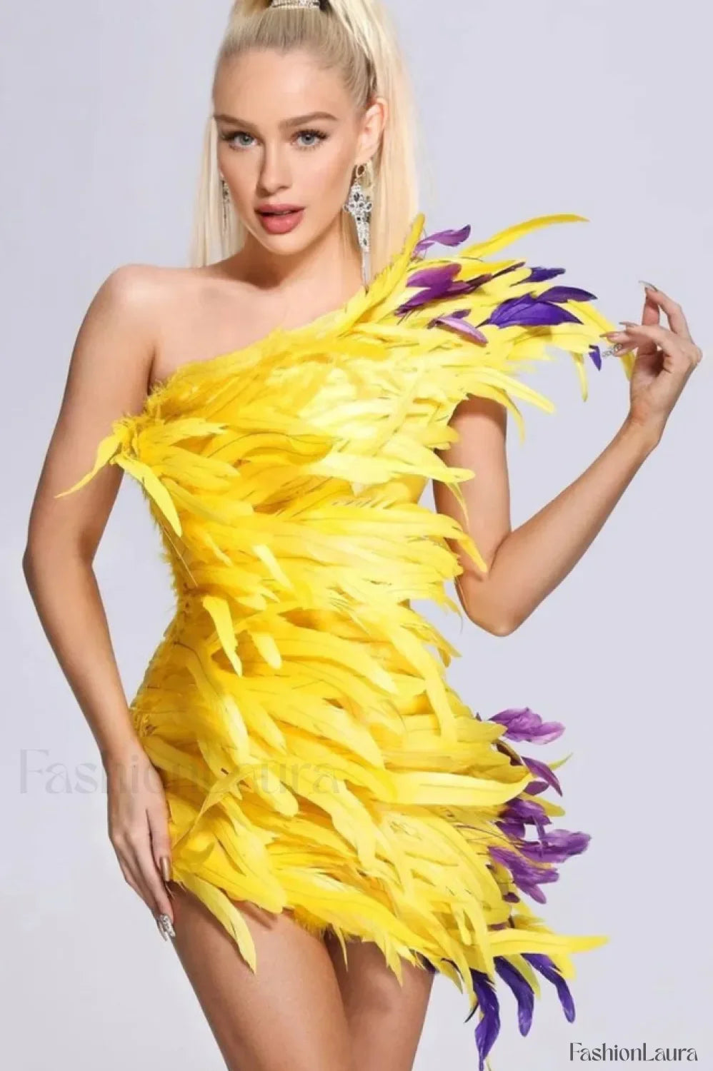 Paislee Asymmetric Stylish Feather Mini Dress